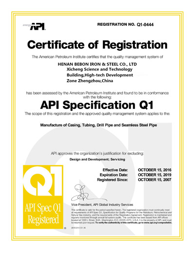 API Specification Q1 Certificate