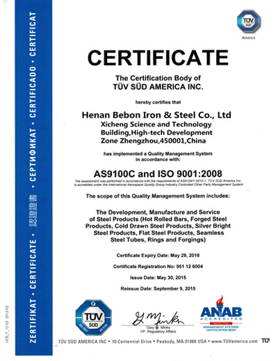 AS9100C and ISO 9001: 2008 Certificate