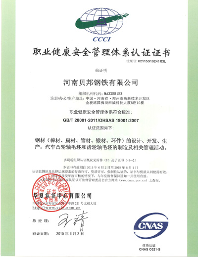 GB/T28001-2011/ISO 18001:2007Certificate